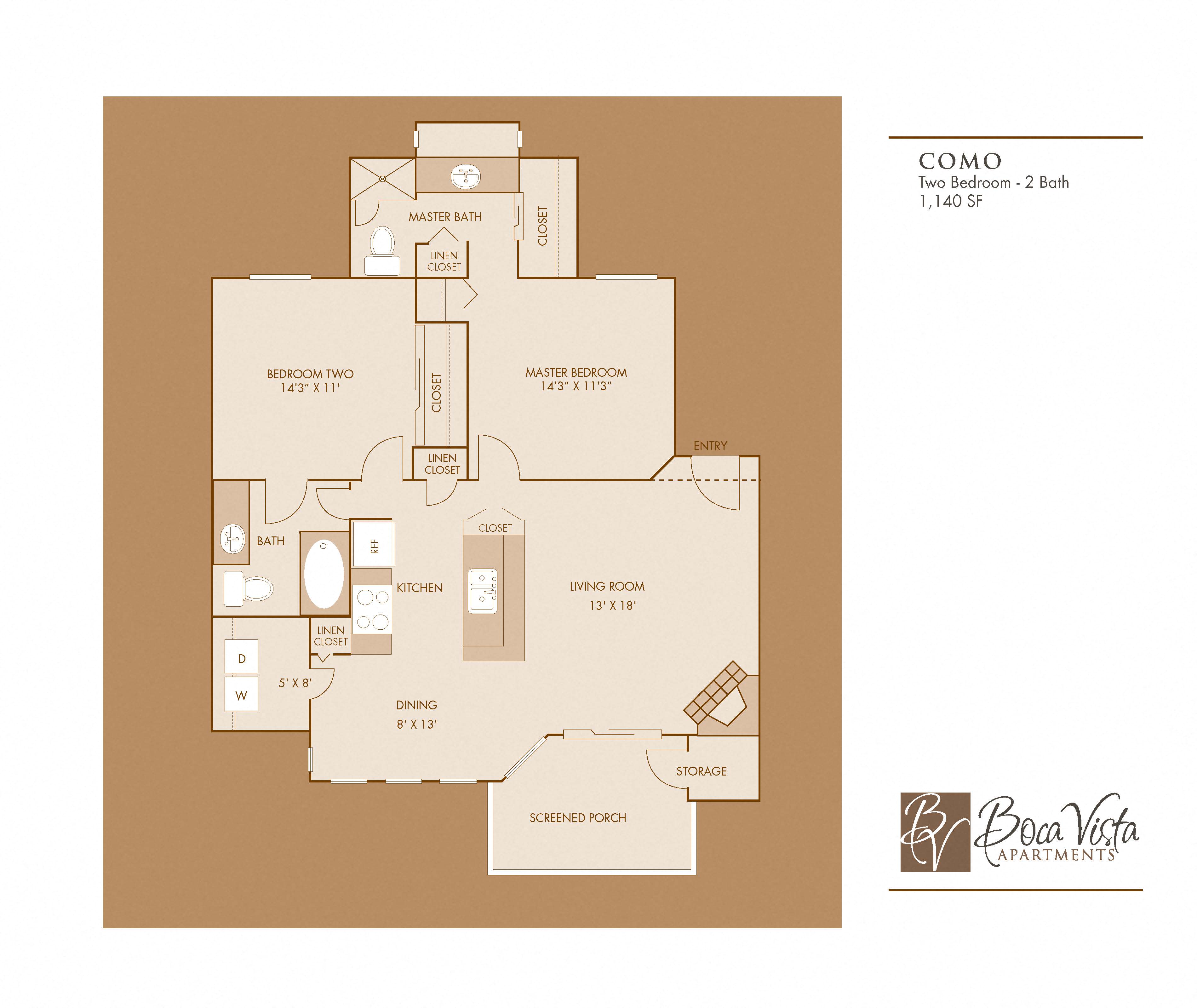 Floor plan for 2 beds, 2 baths, 1071 sqft